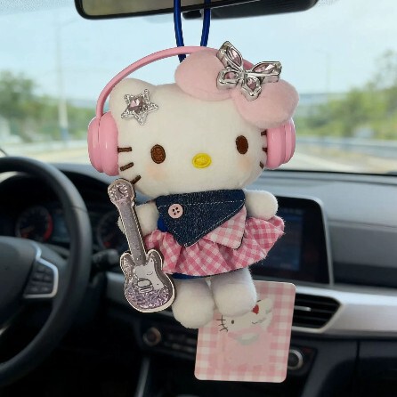 Rock-style Hello Kitty car pendant, cute KT cat doll, car rearview mirror decoration, gift for girls Rock-style Hello Kitty car pendant, cute KT cat doll, car rearview mirror decoration, gift for girls