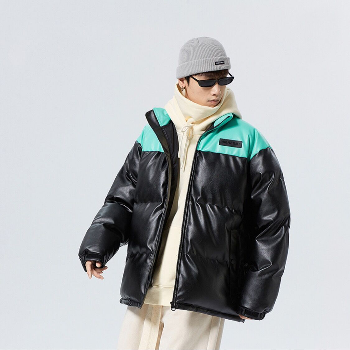 Herren Stehkragen Kunstleder Bomberjacke Gefütterte Winterjacke_voghion.com