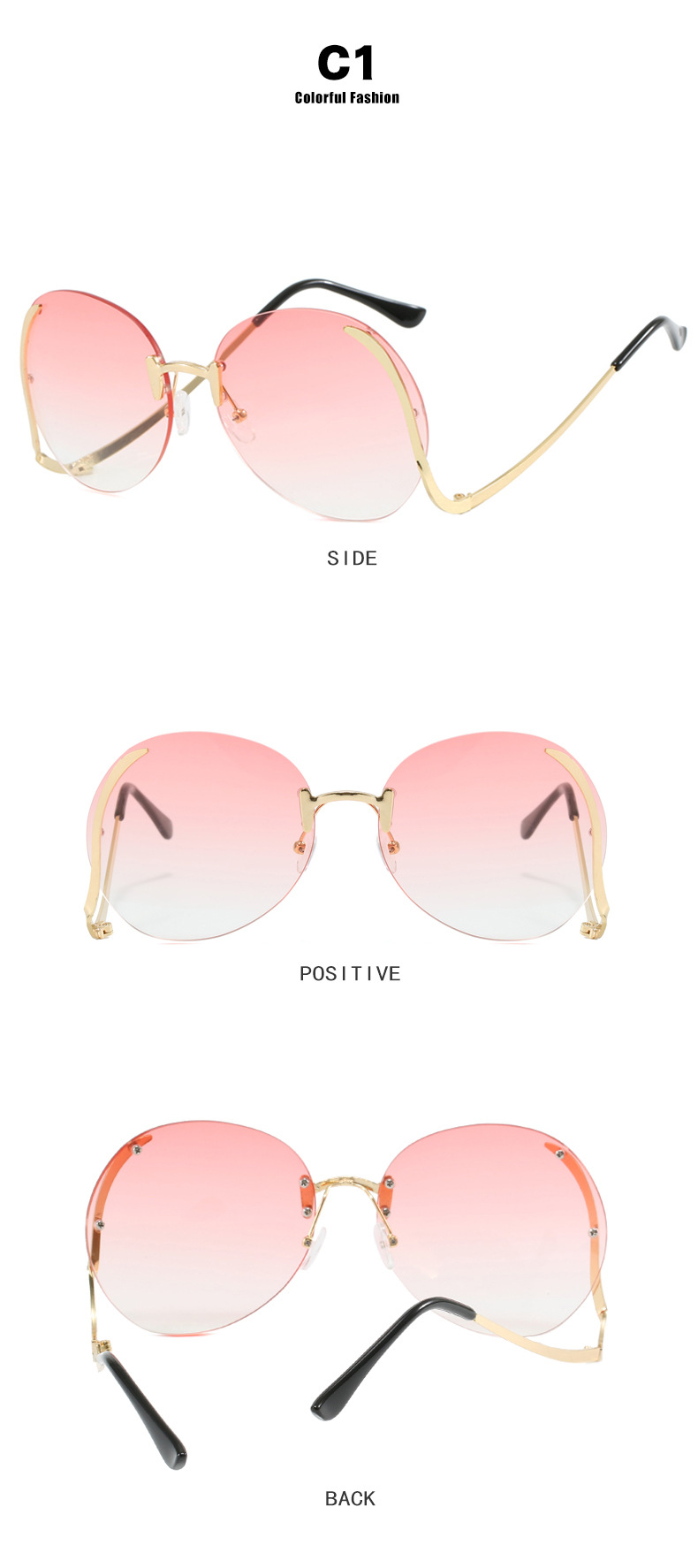 45g Weight Frameless Glasses Structure Sunglasses Classification PC, UV400 Protection Lens Material Round Frame Glasses Style Travel, Fashion Wear, Sun protection Occasion Solid Color Pattern All Seasons Season Women's Gender Personality, Exaggerated, Street Style Personality Exaggerated Street Solid Color PC UV400 Protection Round Frame Frameless Women's Sunglasses 6