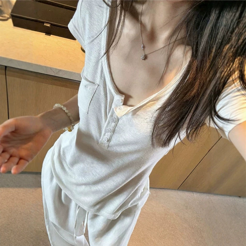 Yolo Shp Favorite Top Linen Blend Pocket Short-Sleeve T-Shirt for Women, Thin and Relaxed Fit, Slimming White Top Yolo Shp Favorite Top Linen Blend Pocket Short-Sleeve T-Shirt for Women, Thin and Relaxed Fit, Slimming White Top