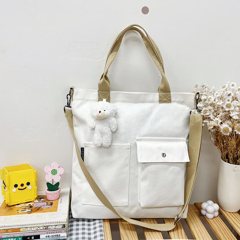 Estilo coreano estudiante bolsa de lona Portátil Bolsa de hombro de gran capacidad correa de hombro de las mujeres bolsa de mensajero desmontable bolsa de compras simple