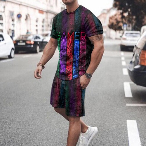 Summer Street Fun Short-Sleeve Short Shorts Set 3D Print Fashion Men's T-Shirts Two Pcs Set