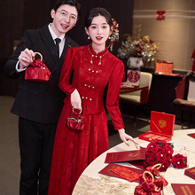 敬酒服新娘订婚2025新款结婚旗袍两件套新中式红色晨袍套装礼服女