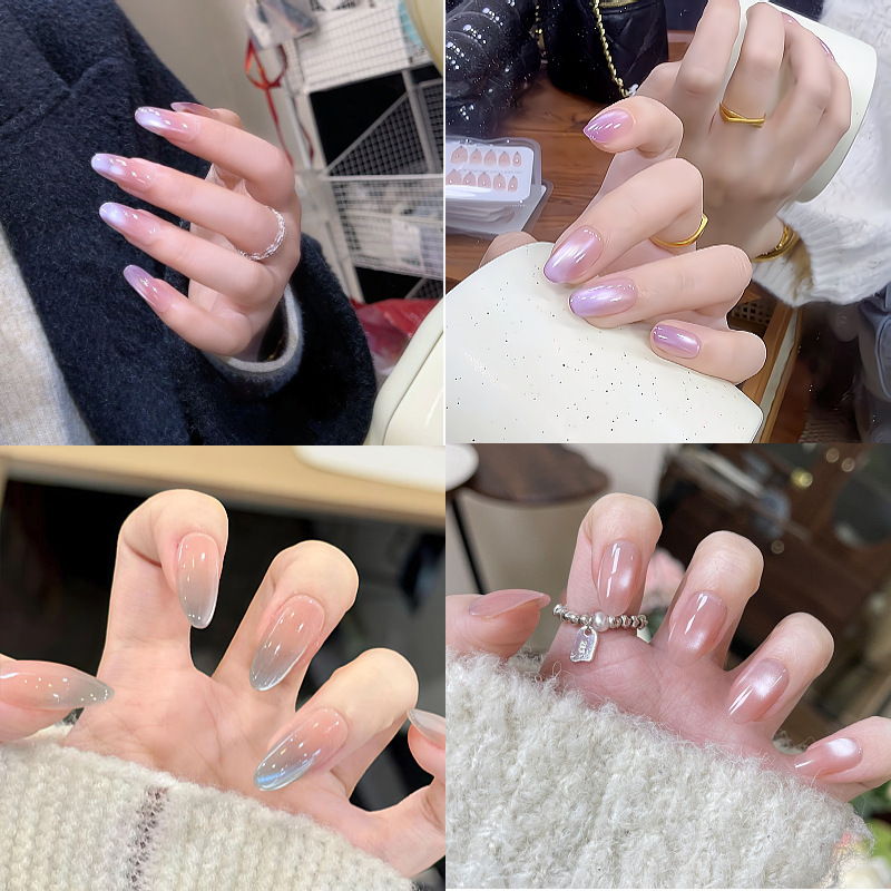 Ziyun Galaxy丨Purely Handmade Wearable Nails Ins Style Purple Gradient Glass Beads Cat Eye Accessible Luxury Daily Fairy Nails