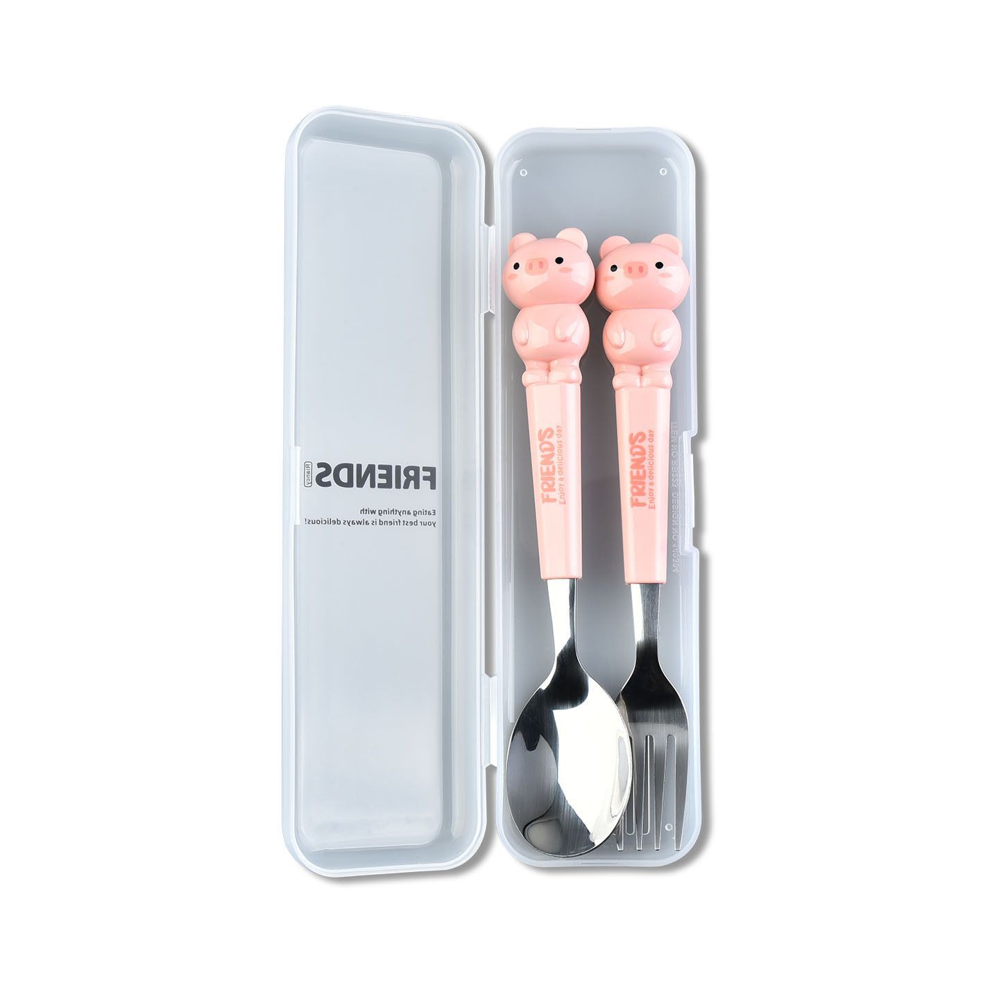 Animal encantador portátil para llevar estudiantes cucharas de comidas dormitorios escolares cucharas de cubierta de cubierta set