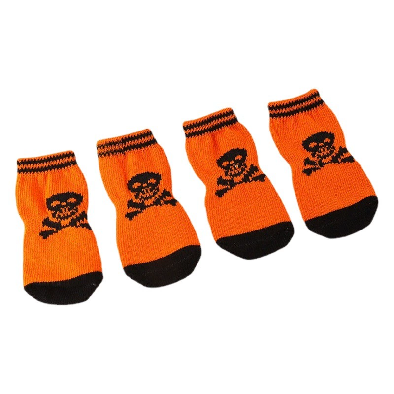 Оранжевые домашние нескользящие носки для домашних животных, товары для домашних животных, простые носки, вязаные дозирующие чулки для собак и кошек