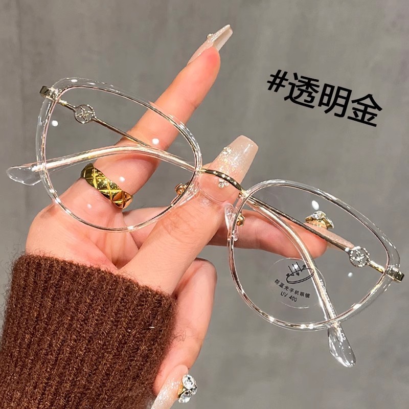 韓国メイラードブラウンキャットアイ近視メガネ女性用、度付きレンズ付き、超軽量抗青色光メイクアップアイフレーム|undefined
