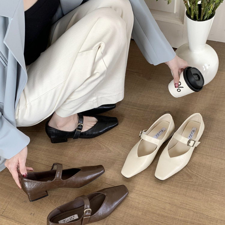 Retro demi-season romantic and delicate Mary Jane shoes with a strap…