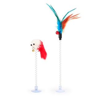 Spot wholesale factory multicolored suction cup cat mouse suction cup spring feather cat toy cat stick pet supplies