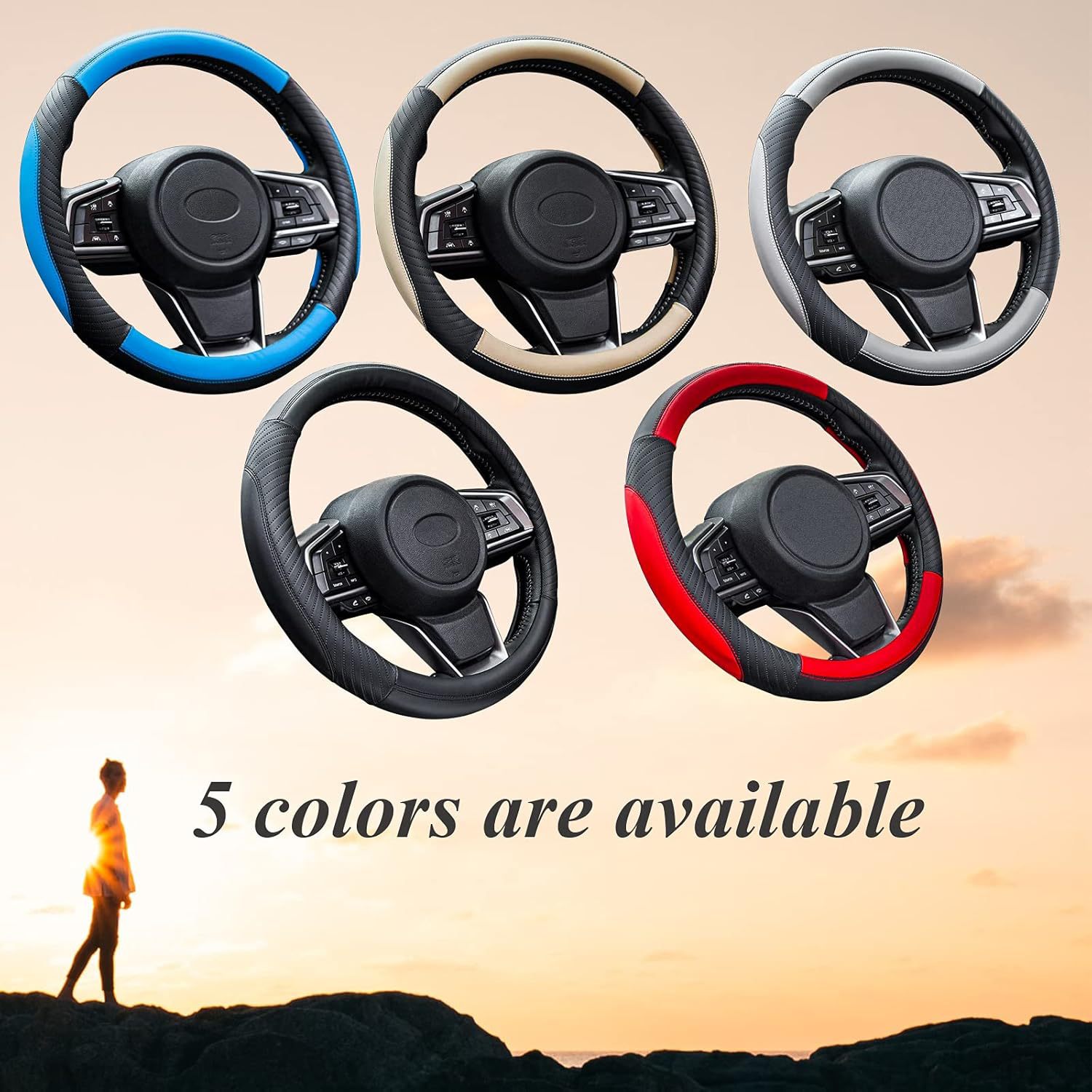 Cross-Border E-Commerce Popular Car Steering Wheel Cover White Rubber Inner Ring Leather Embossed Four-Season Universal Handlebar Cover Wholesale