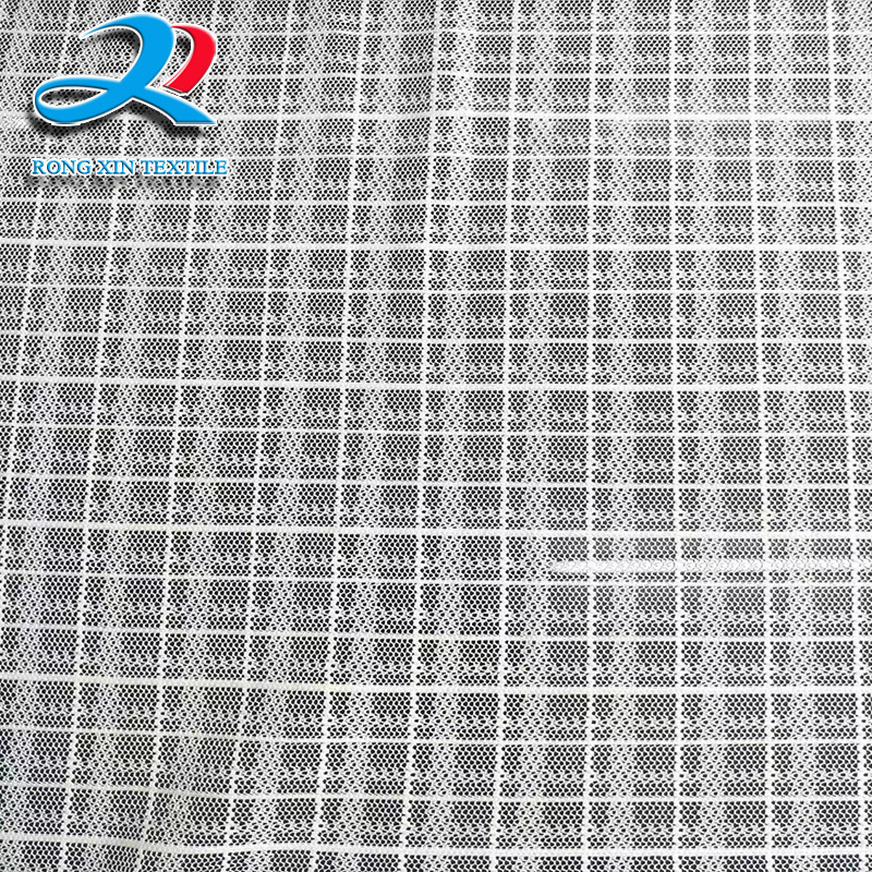 厂家直销  经编提花网布条纹方格网眼布 新颖时尚柔软服装面 料
