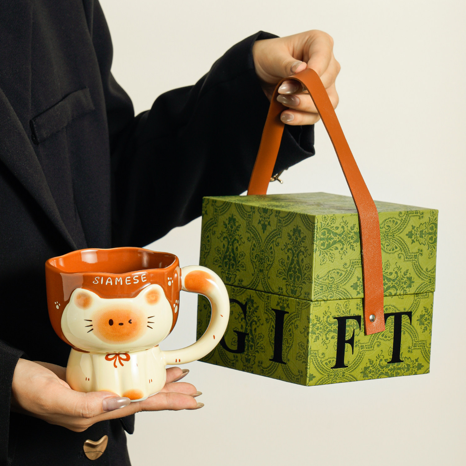 Taza de gato Siamese, taza de marca de nicho, taza de agua, taza de desayuno de café doméstico de alto valor para mujeres