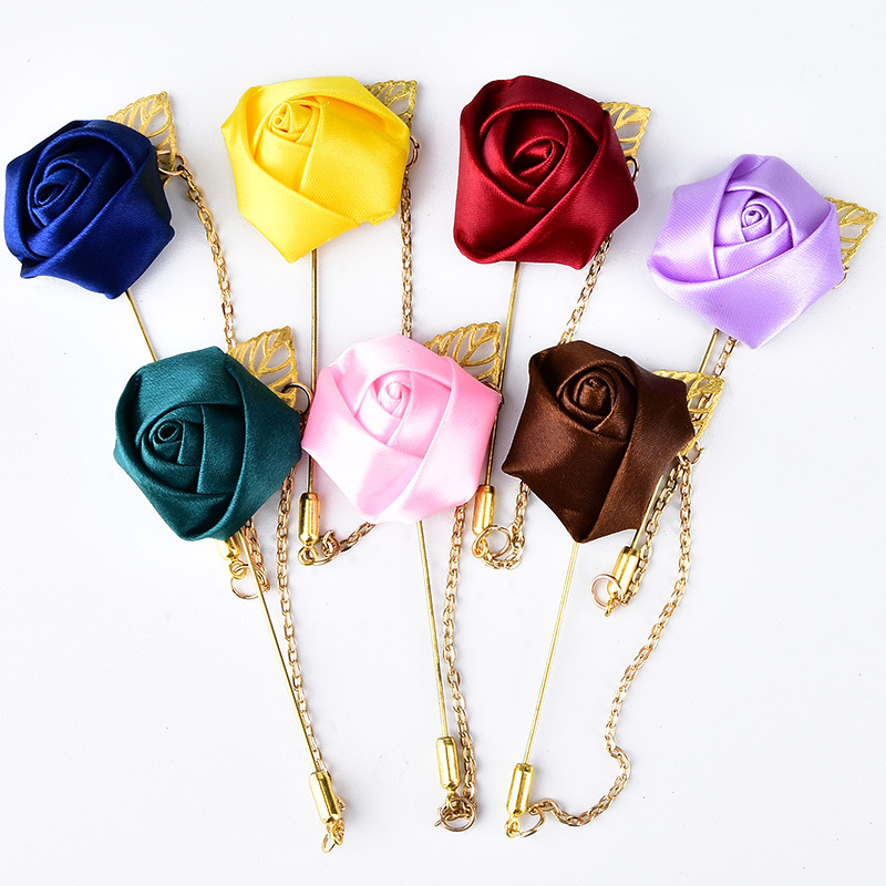 Broche de marié en chaîne de roses, style chinois, couleur unie, multicolore, badge d'hôte pour événement, décoration de mariage_voghion.com