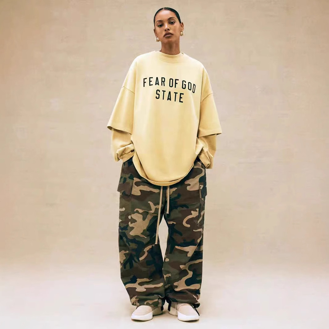 ESSENTIALS 新作 アメリカンスタイル ハイストリート ゆったり ダブルレタープリント ユニセックス 半袖Tシャツ