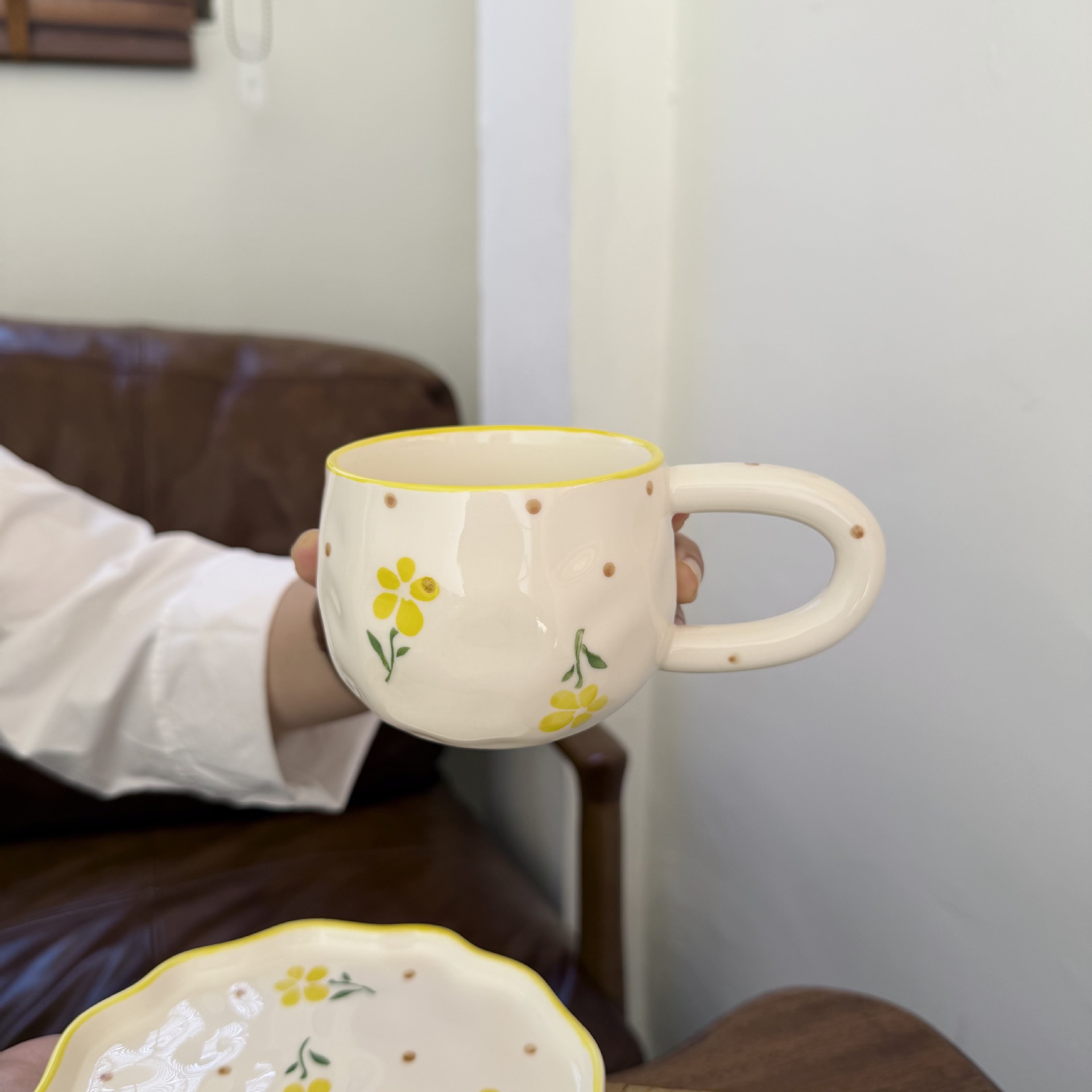 Navidad francesa retro pinza de mano pura pintada a mano taza de café de cerámica plato de alto valor plato de postre de té de la tarde
