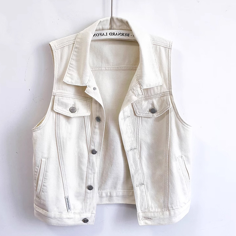 European Retro White Denim Vest Women's Short Vest Spring and Autum 2025 Elegant Slim Sleeveless Vest Jacket