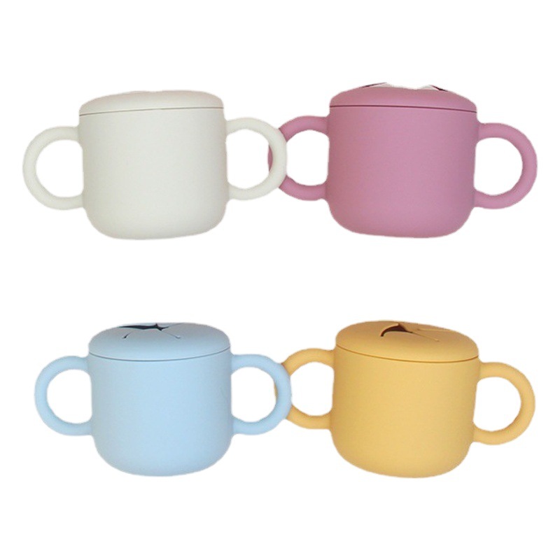Niños de silicona merienda taza bebé vajilla bebé merienda taza portátil binaural mango niños merienda taza de almacenamiento