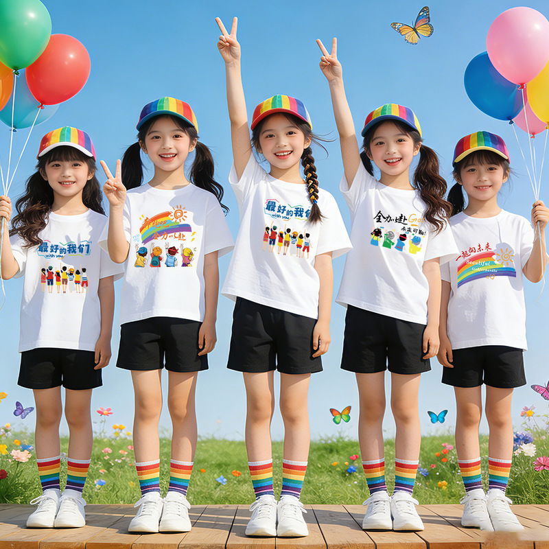 Color Parin-Child Short-Sleeved Summer T-Shirt Cotton Primary School Students' Kindergarten Sports Meeting Performance Class Clothing Customization Color Parin-Child Short-Sleeved Summer T-Shirt Cotton Primary School Students' Kindergarten Sports Meeting Performance Class Clothing Customization
