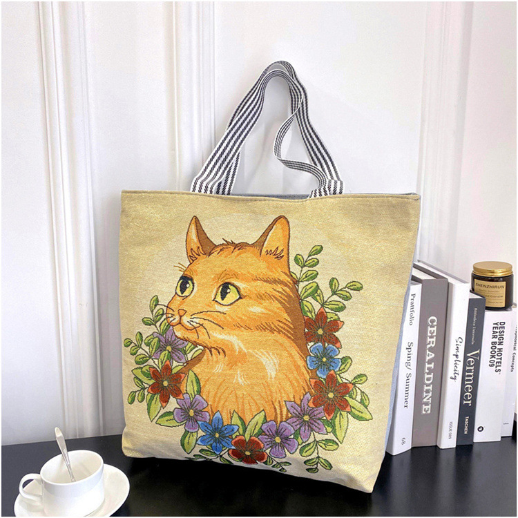 189g Weight Polyester Lining Material Zipper Closure Type Double Shoulder Straps Strap Type Tote Bag Bags Type Casual, Daily Occasion Linen Material Animal Pattern All Seasons Season Women's Gender Cute Style Square Shape Women's Linen Animal Cute Square Zipper Tote Bag 19