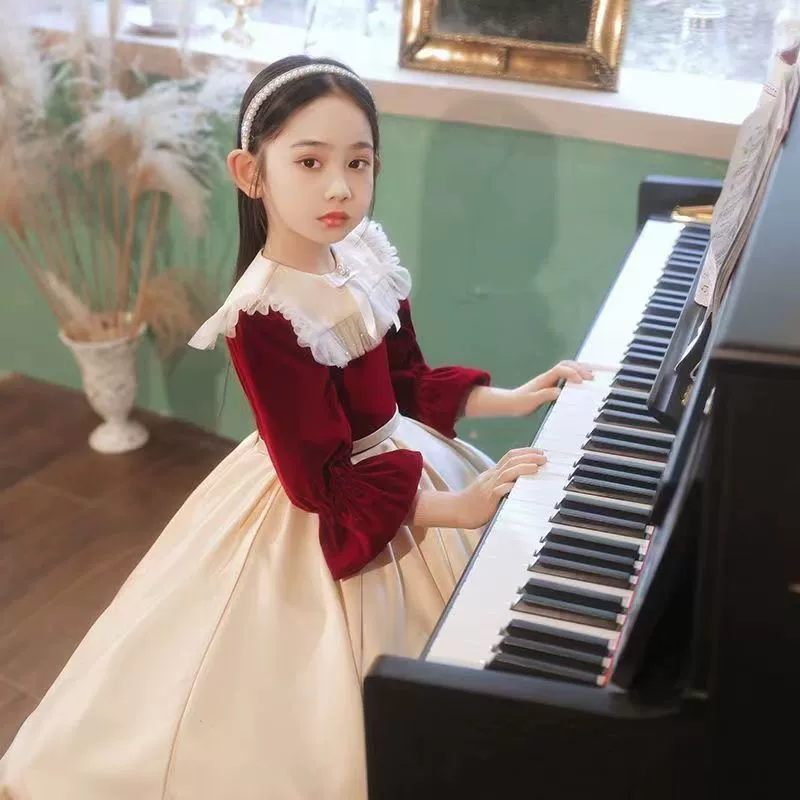 Платье принцессы для девочек, детское стильное платье с цветочным узором для девочек, свадебное платье для маленькой девочки на день рождения, платье для выступления на фортепиано