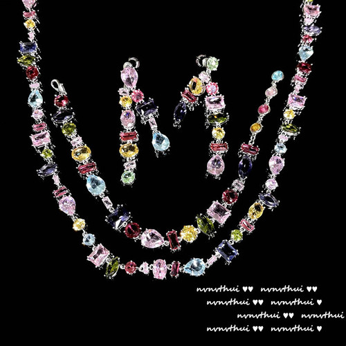 Lolita Garden Rainbow Gem Necklace, Rouge Magenta, 18K gold-plated candy colored gemstone, special-shaped zircon bracelet