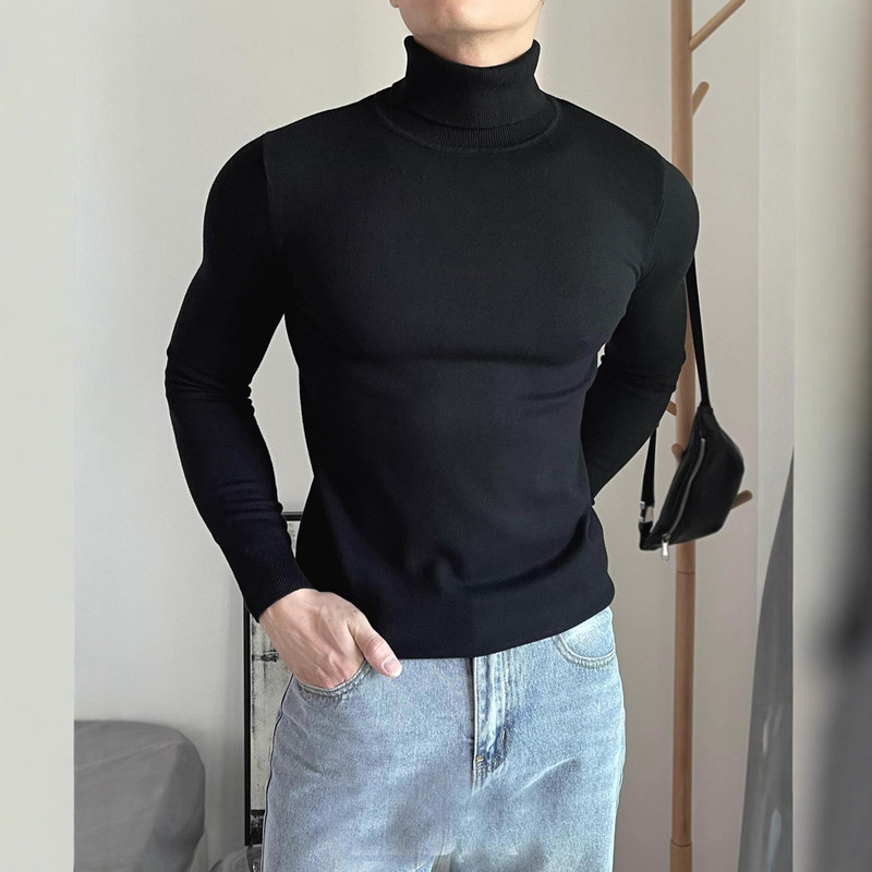 American Turtleneck Sweater for Muscular Men, Tough Guy Style, Tight-Fitting Elastic Long-Sleeved Sweater, Solid Color Inner Layering Shirt American Turtleneck Sweater for Muscular Men, Tough Guy Style, Tight-Fitting Elastic Long-Sleeved Sweater, Solid Color Inner Layering Shirt
