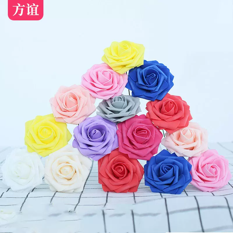 礼盒装8cm带杆泡沫仿真玫瑰花 展会婚庆家居装饰PE仿真玫瑰花带叶