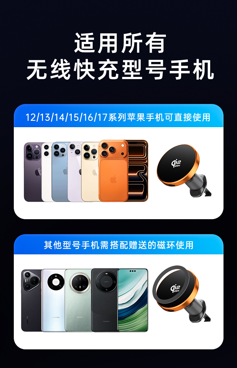 Customized Logo New Qi2.2 Certified 25W Wireless Charging Phone Holder Cooling and Heat Dissipation Car Mount