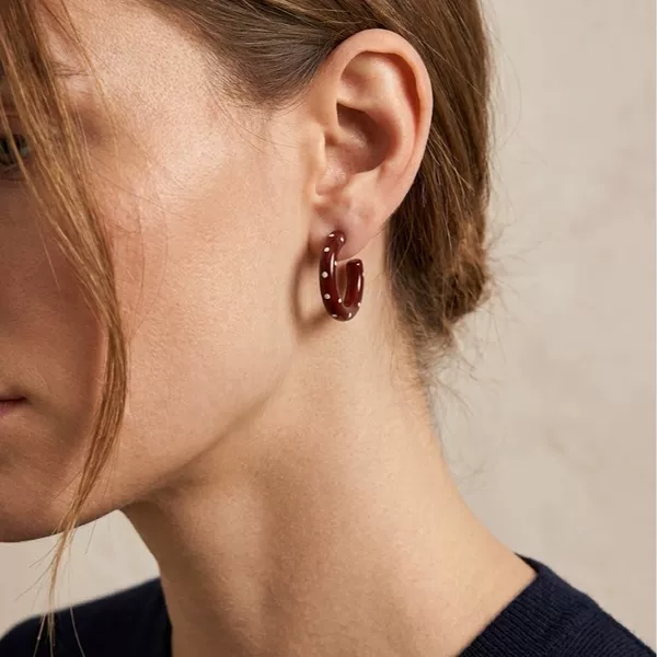French-style oil-drip red polka dot C-shaped earrings series, women's vintage semi-circle earrings, autumn and winter niche earrings, factory wholesale
