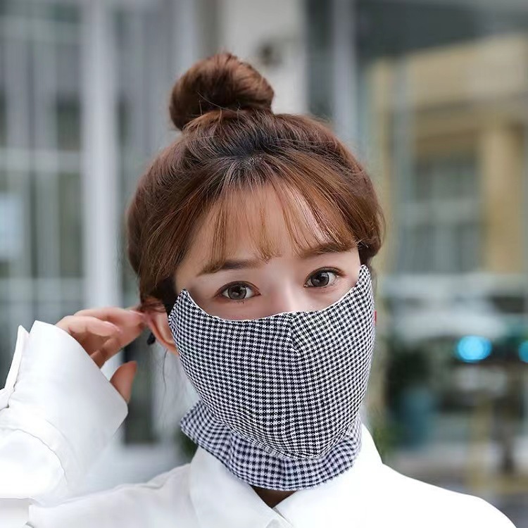 Winter checker mask female pure cotton thickened warm cold windproof breathable dust thermal mask washable