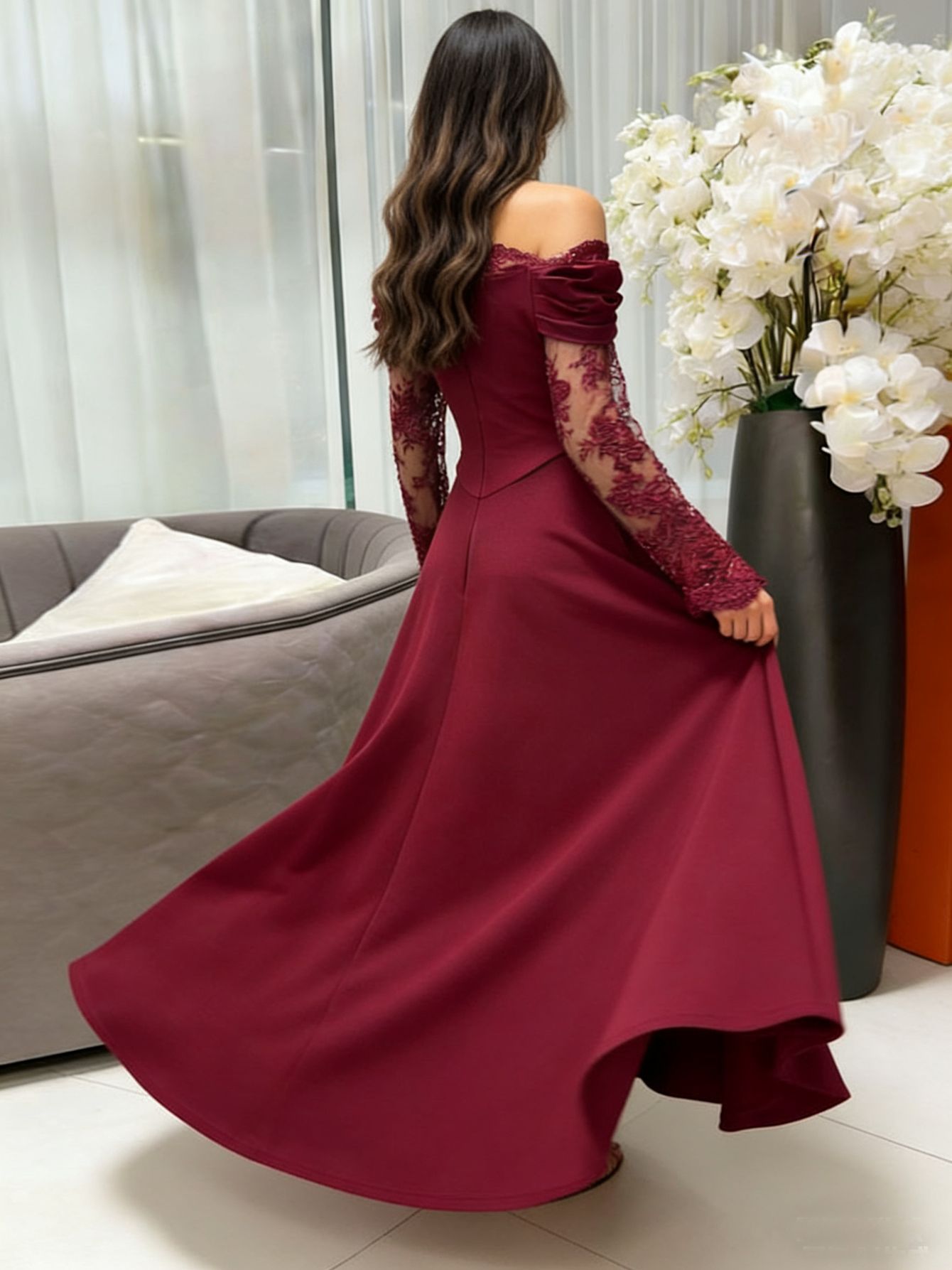 Comercio exterior europeo y americano talla grande nueva ropa de mujer wish Amazon eBay sexy encaje hueco manga larga falda lápiz image 3