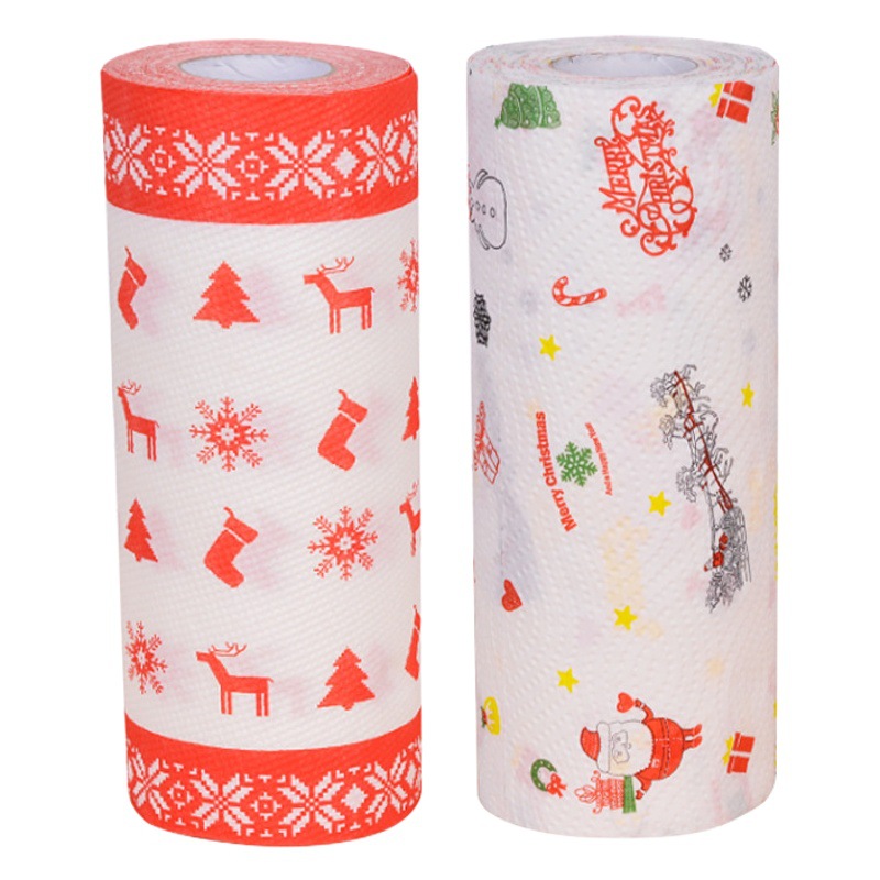 Toalla de Papel en Rollo para Cocina de 3 Capas en Pulpa de Madera Absorbente para Navidad