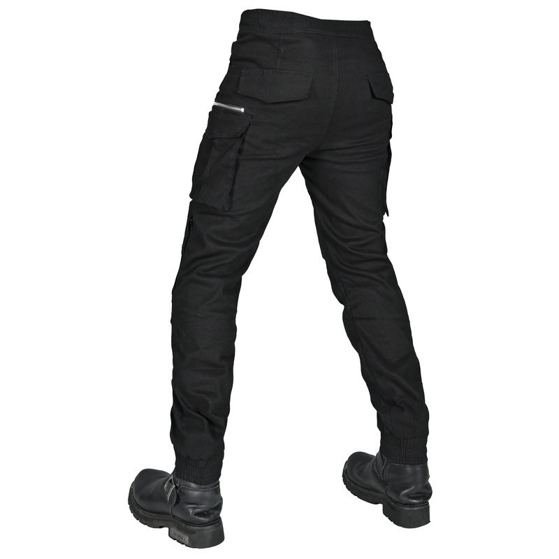 Pantalones de motocicleta VOLERO Vintage Pantalones de motocicleta Negro Multi-bolsas Pantalones anti-caídas Protector de silicona