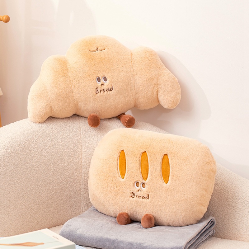 귀여운 바게트 베개 담요 이중 목적 크로와상 베개 사무실 낮잠 베개 자동차 에어컨 퀼트