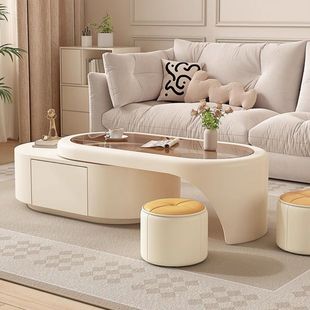 Cream Style Coffee Table Living Room Household Small Apartment Tempered Glass Simple Creative Designer Advanced Sense New Style