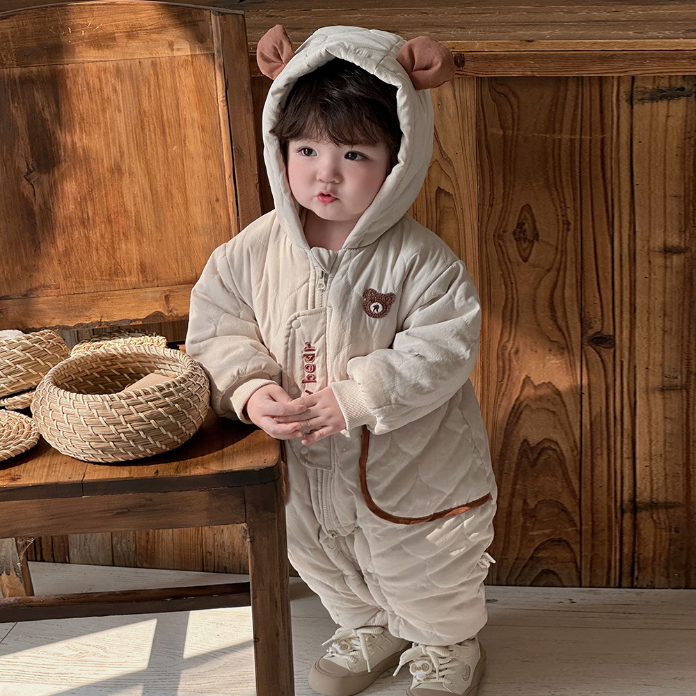 [Estilo personalizado] 2024 nuevo bebé de invierno coreano de dibujos animados lindo oso grueso cálido abrigo de una pieza