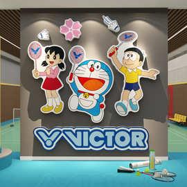 网红打卡羽毛球馆墙面装饰画运动室文化海报哆啦a梦贴纸氛围布置