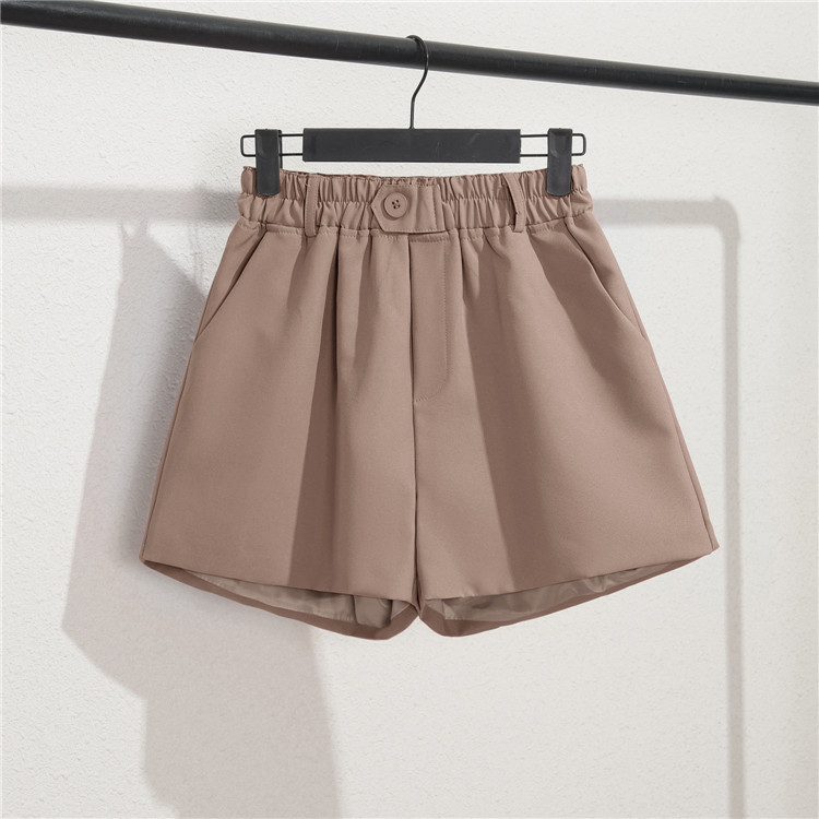 Damen Casual High Waist Loose Fit Graue Shorts Sommer Gerades Bein Bermudashorts mit Knöpfen_voghion.com