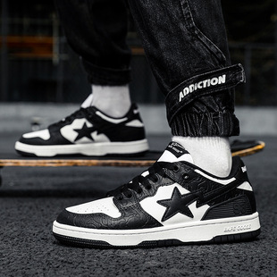 Bapegoose shoe tide brand men's new air -breathable official black and white panda sneakers shoes casual 2023