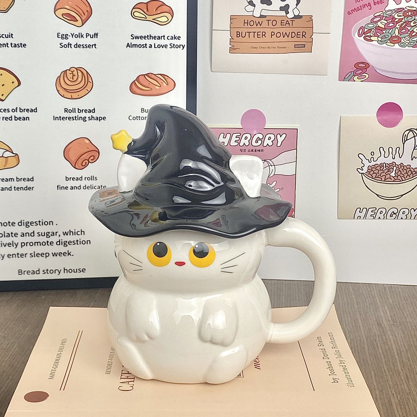 Personalidad creativa sombrero mágico gato taza de Halloween fantasma taza de cerámica de dibujos animados encantadora copas de agua