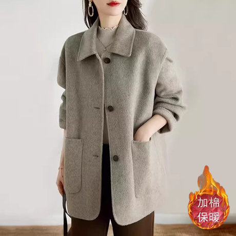 大码女春秋季爆新款胖mm今年流行毛呢外套小个子夹棉加厚呢子大衣