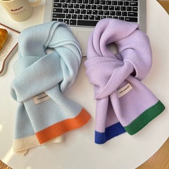 糖果色多巴胺撞色设计柔软亲肤围巾毛线针织学生围脖可爱保暖冬季
