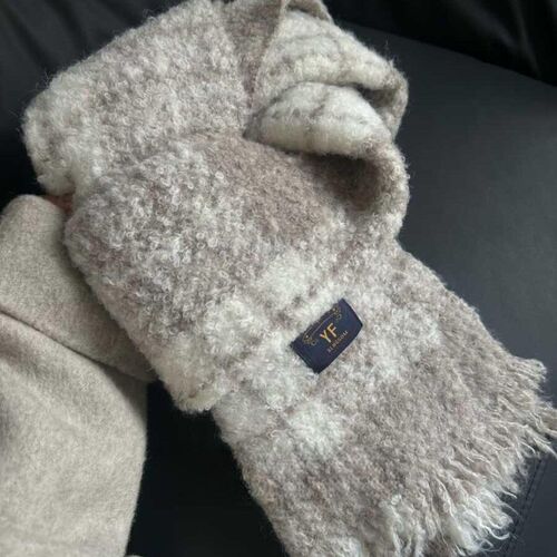 Soft and Gentle Cream Cardigan Color Scarf for Men and Women, Soft Plush Teddy Wool Blended Plaid Warm Thick Winter Shawl