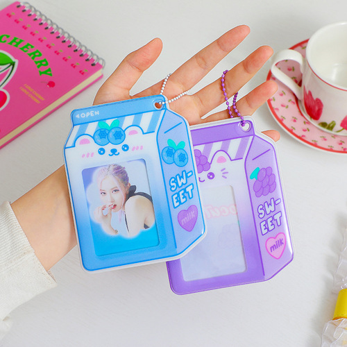 Ins girl creative cartoon milk bottle Gu card holder Polaroid three-inch card holder cute bus card bag female
