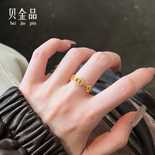 足金999满天星猪鼻子黄金5D镶嵌戒指时尚素圈女戒送女友生日礼物