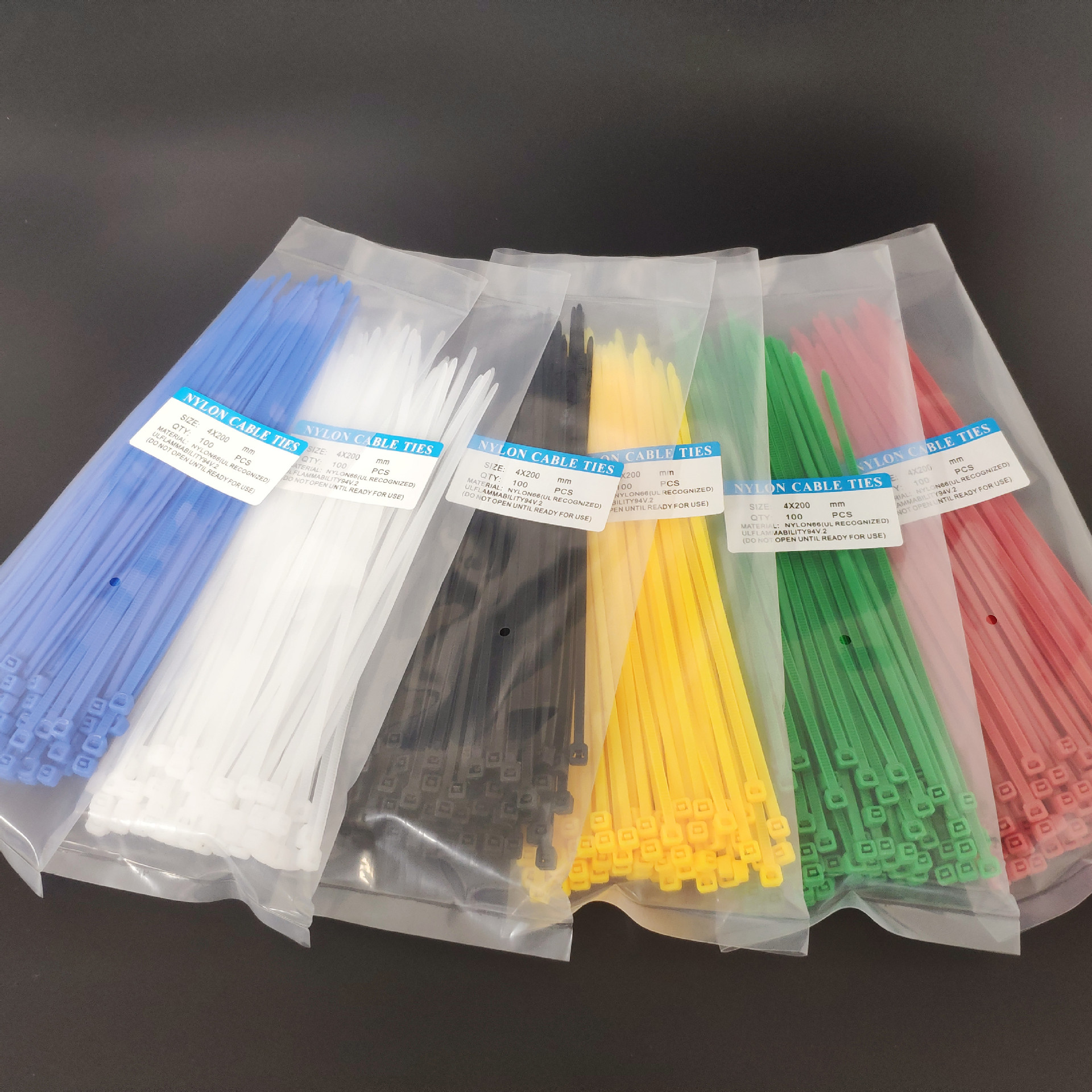 厂家批发彩色尼龙扎带4*200*3.6束线带 绿化园林扎带阻燃抗紫外线