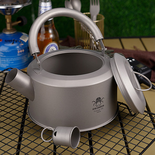 Ready-Made Pure Titanium Teapot Outdoor Pot with Filter Hole Chirping Mouth Cover 1200ml Camping Style Portable Water Kettle