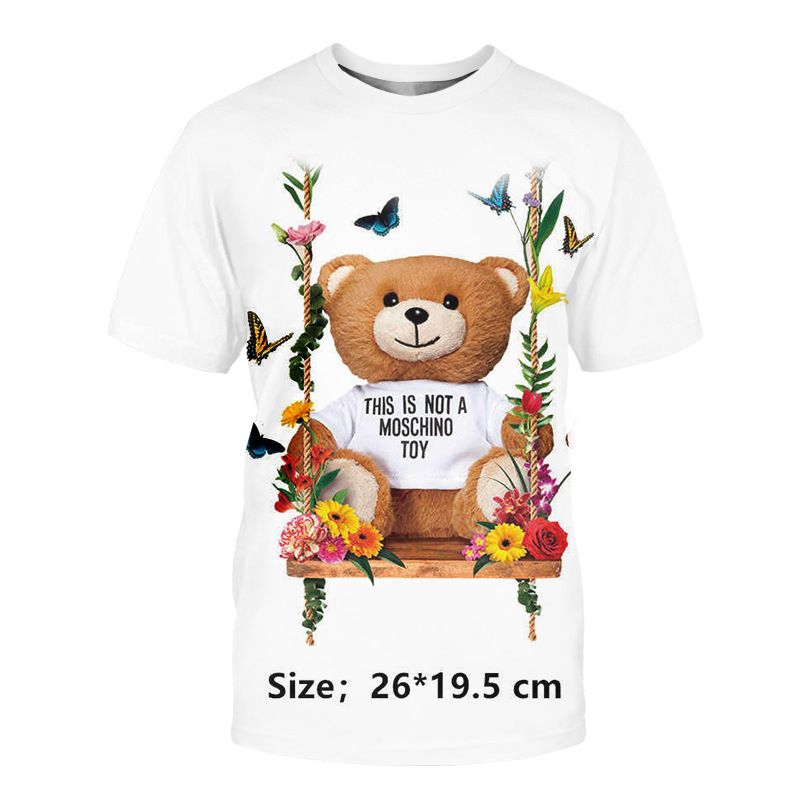 夏季新款数码印花小熊短袖 男女同款T恤一件代发3D数码印花恤厂家