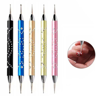 Nail tools wholesale metal rod nail carving point drill pen double-headed point flower Hook pen point flower needle 5 Pack