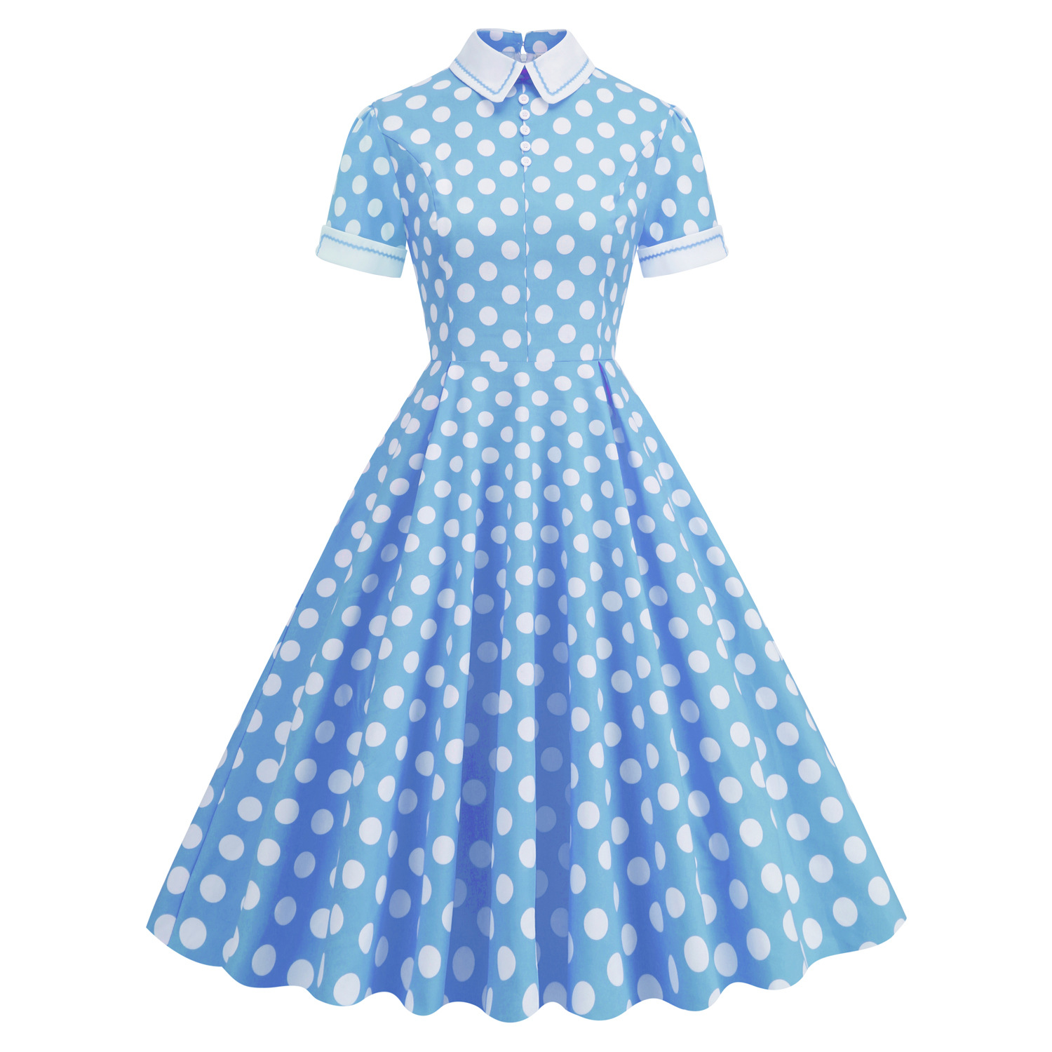 European And American Hepburn Style Court Elegant Temperament Polka Dot Photo Shoot Flared Vintage Date Bridesmaid Dress_ecoleips.com